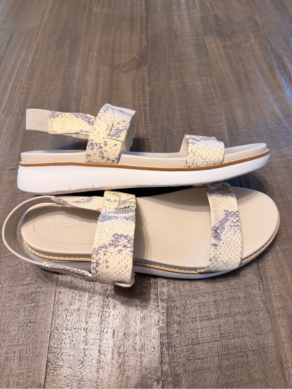 Cole Haan ZeroGrand Sandals Women's 10B Ivory Beige Leather Snake Double Band